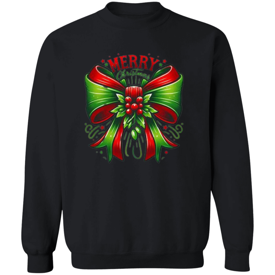 Merry Christmas Bow Ribbon -Pullover Sweatshirt