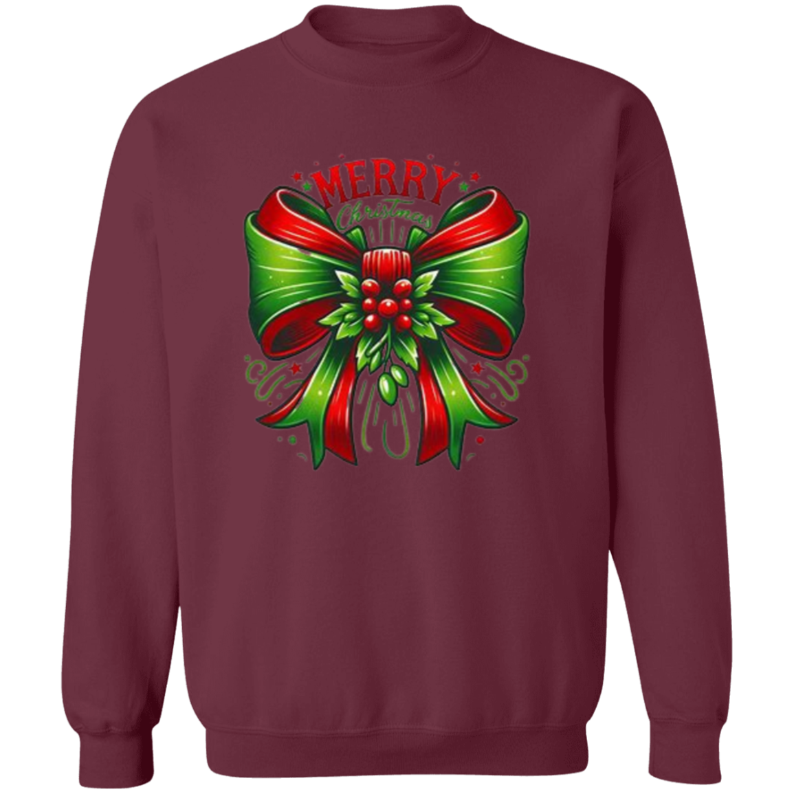 Merry Christmas Bow Ribbon -Pullover Sweatshirt