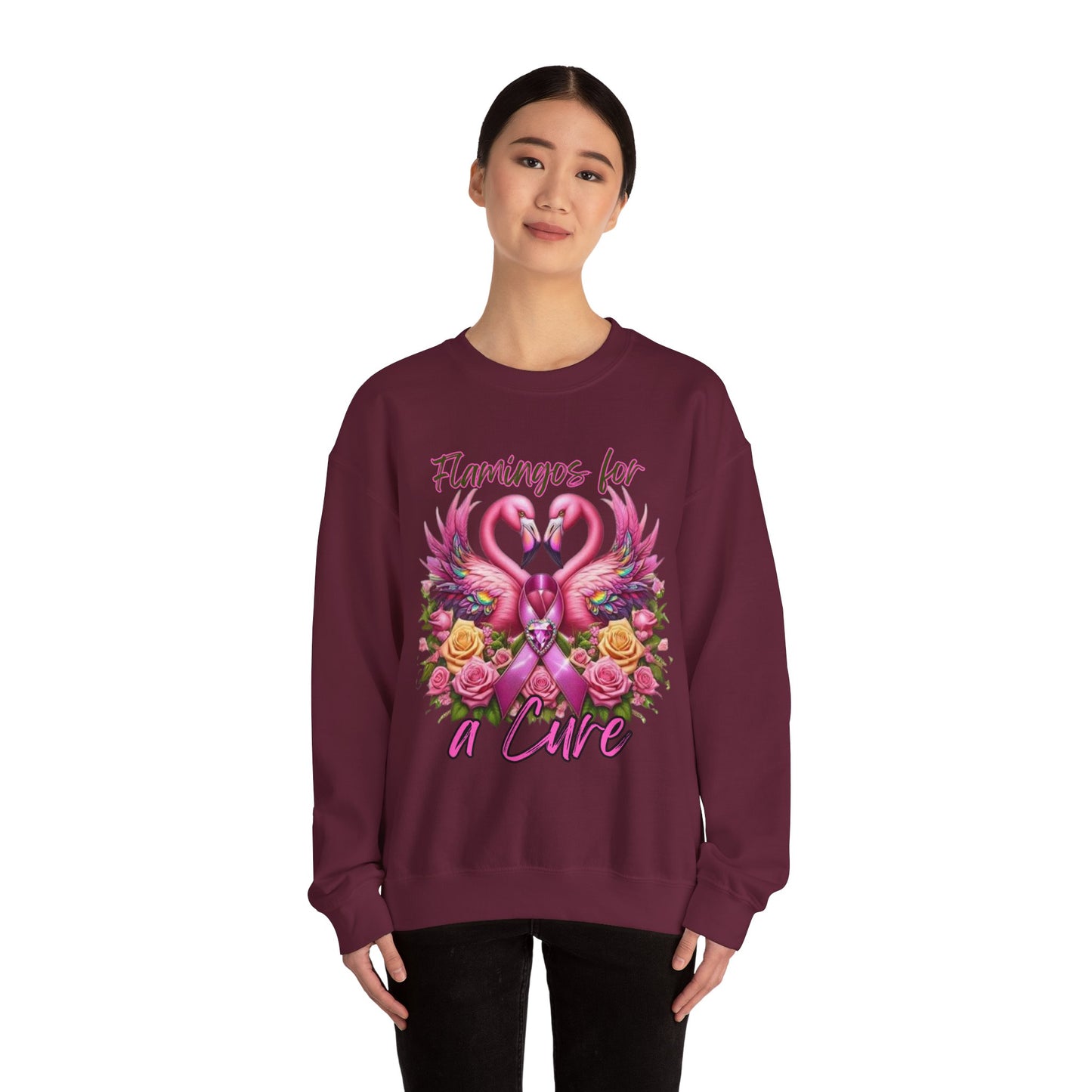 Flamingos For a Cure Breast Cancer Awareness Crewneck Sweatshirt