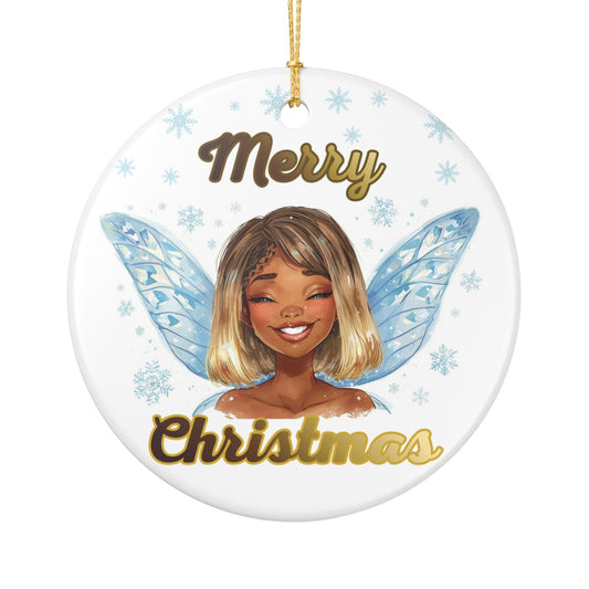 Merry Christmas Fairy Ceramic Ornament — Festive Holiday Tree Decoration