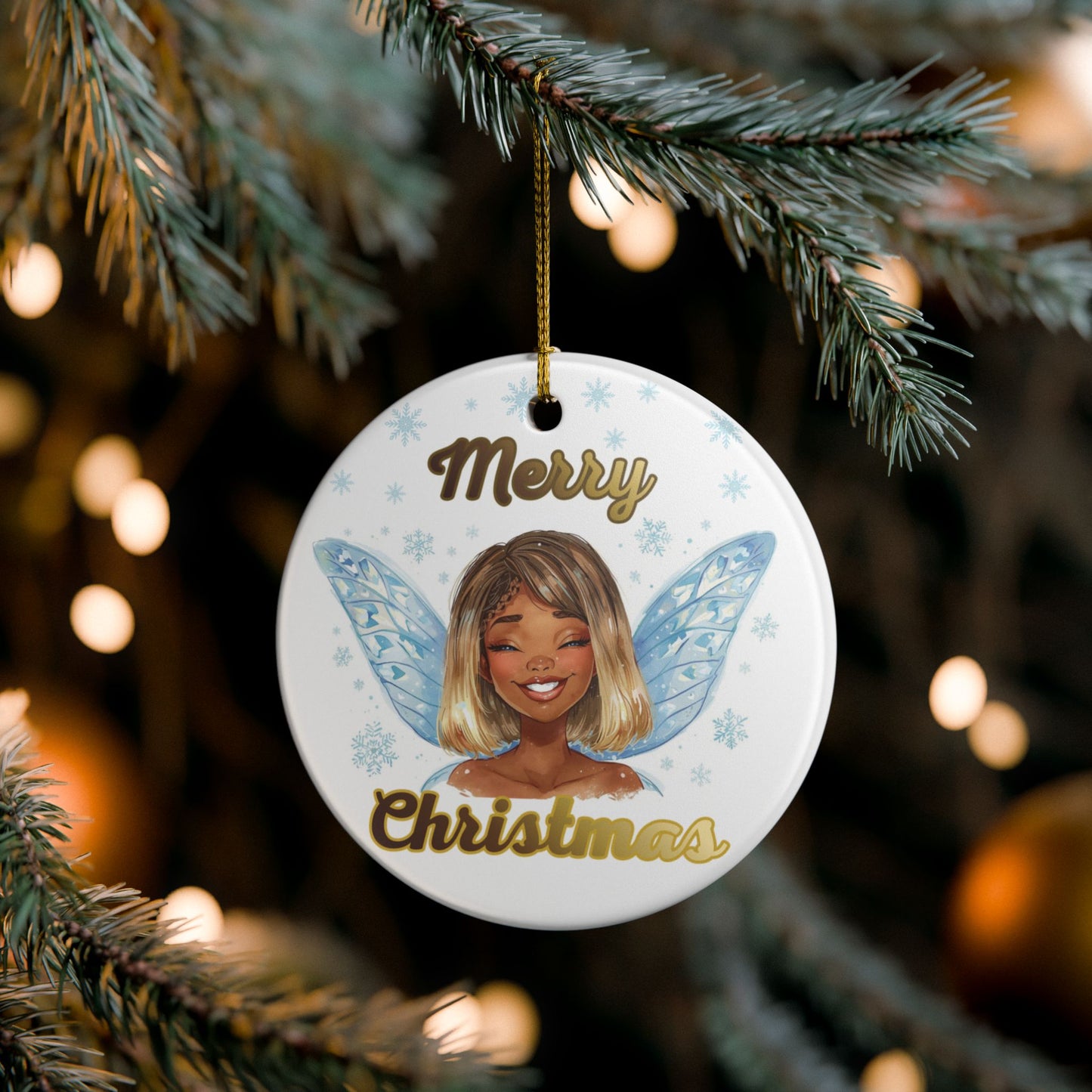 Merry Christmas Fairy Ceramic Ornament — Festive Holiday Tree Decoration