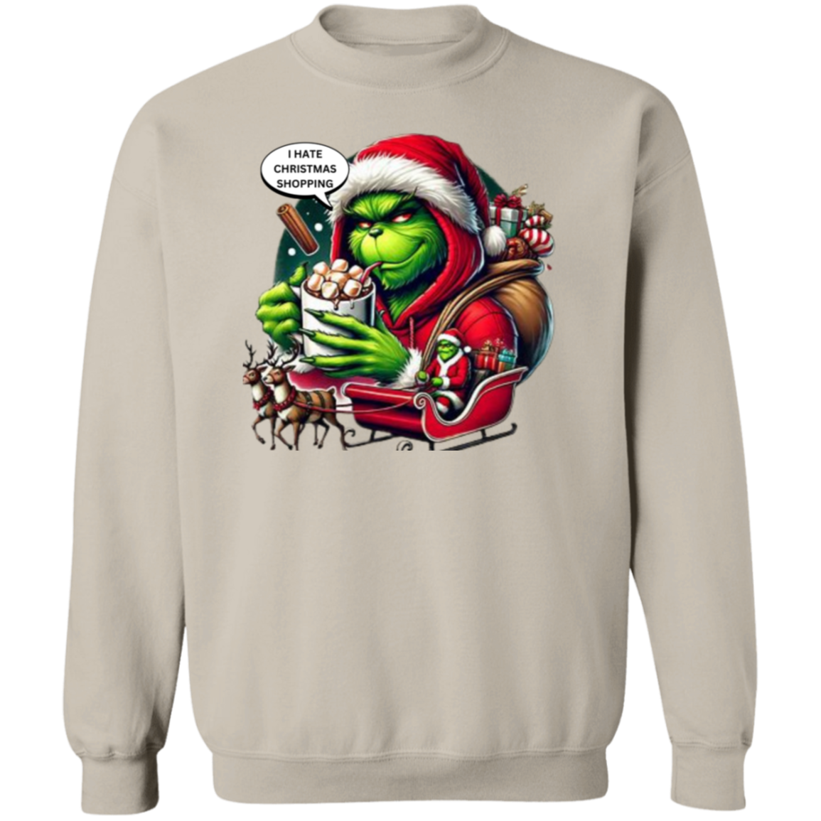 Grinch I Hate Christmas Shopping Crewneck Pullover Sweatshirt