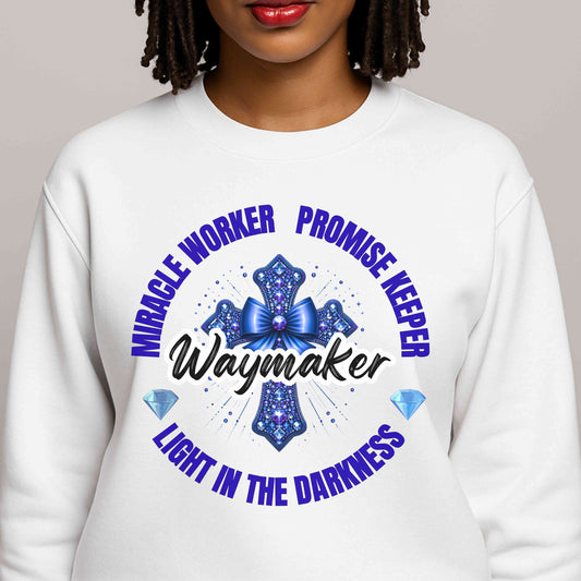 Miracle Worker Christian Pullover Sweatshirt-Blue Cross and Bow Design
