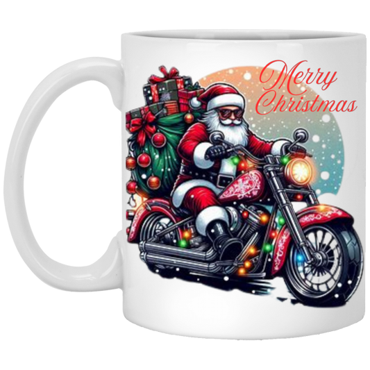 Motorcycle Santa  11oz White Mug